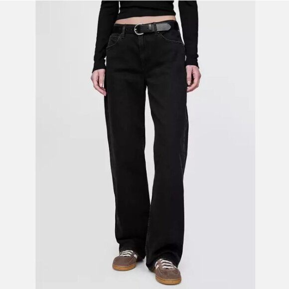 GAP Mid Rise Black Wash 90's Style Loose Straight Jeans Size 25/0 #752100 RT$80 - Picture 2 of 14